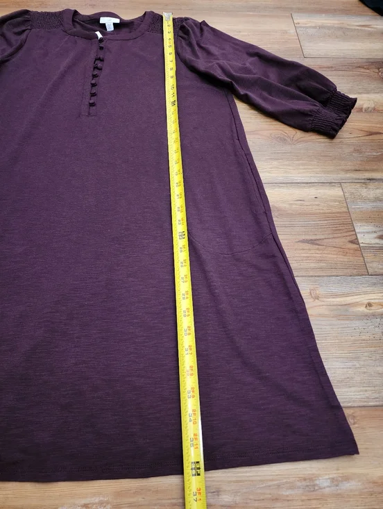 J. Jill Smocked Henley Dress In Spiced Wine Women's Petite M NEW - Picture 6 of 13